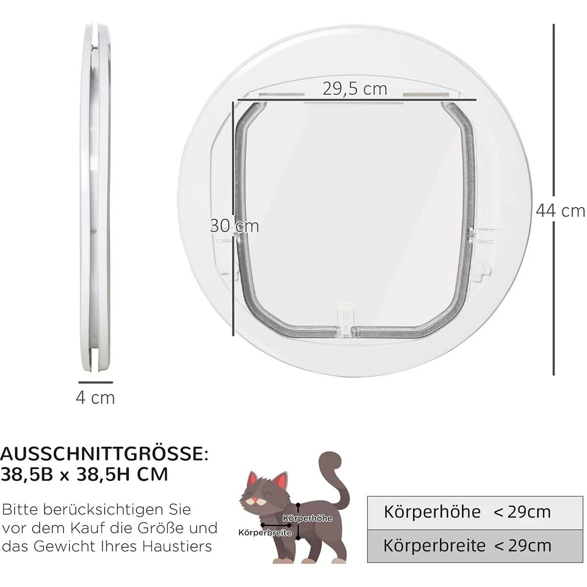 Katzenklappe Hundeklappe 4 Verschluss-Optionen mit Magnet runde Haustierklappe für Innentür Klappe für Haustiere bis 25 - 0