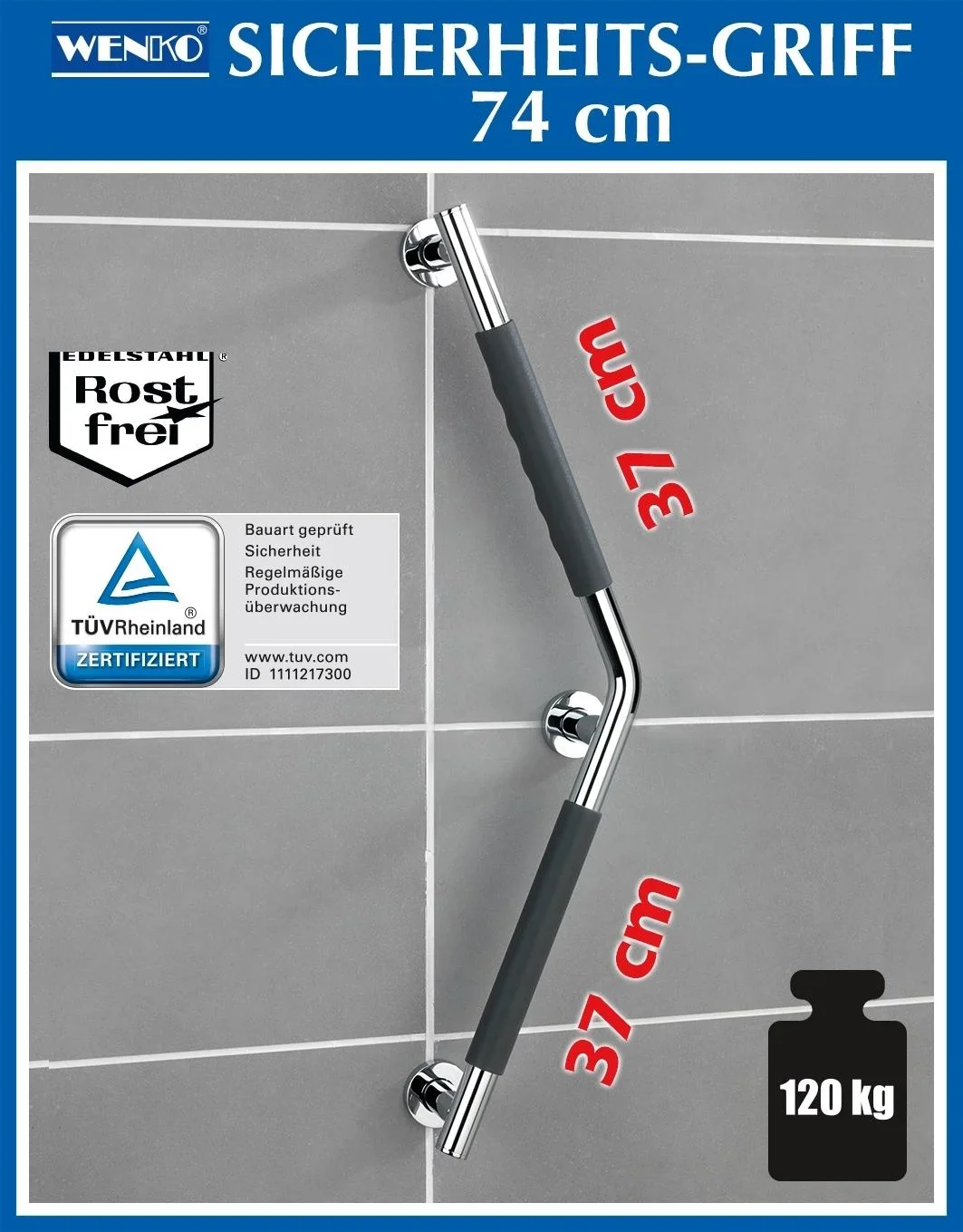 Wandhaltegriff Secura Edelstahl, 37x37cm - 0