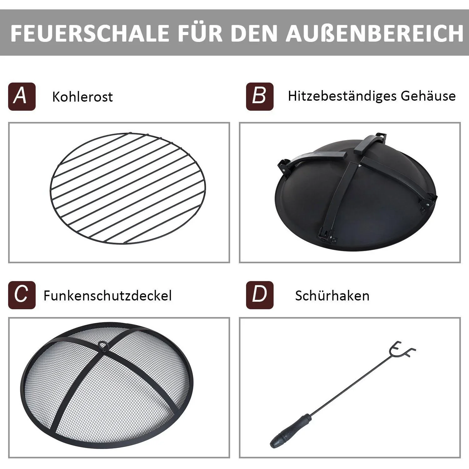 Feuerschale mit Funkenschutz klappbar 55cm Schwarz - 0