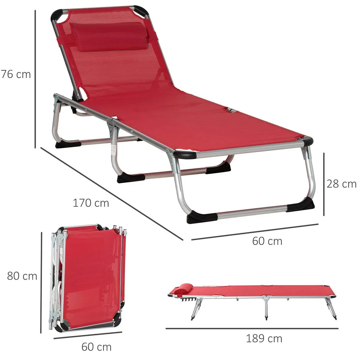 Sonnenliege Gartenliege Alu Stoffliege Relaxliege 5-fach verstellbar faltbar ergonomisch Netzstoff Rot 170 x 60 x 76 cm - 0