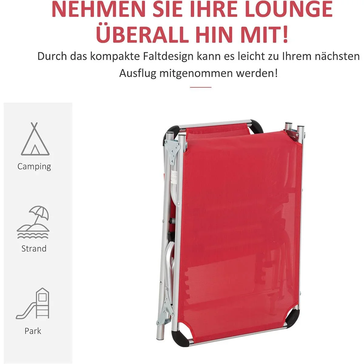 Sonnenliege Gartenliege Alu Stoffliege Relaxliege 5-fach verstellbar faltbar ergonomisch Netzstoff Rot 170 x 60 x 76 cm - 1