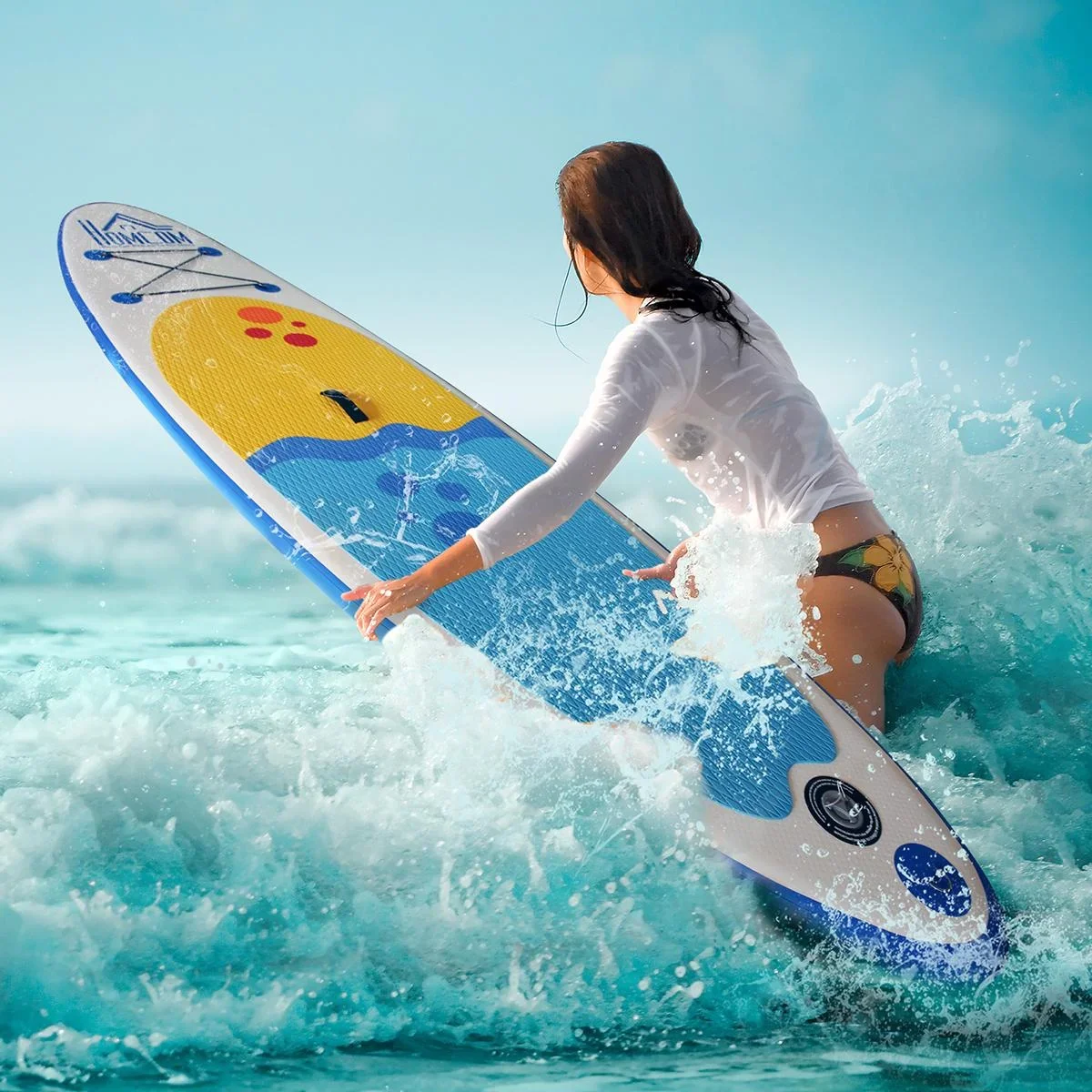Aufblasbares Surfbrett mit Paddel weiß/blau - 1