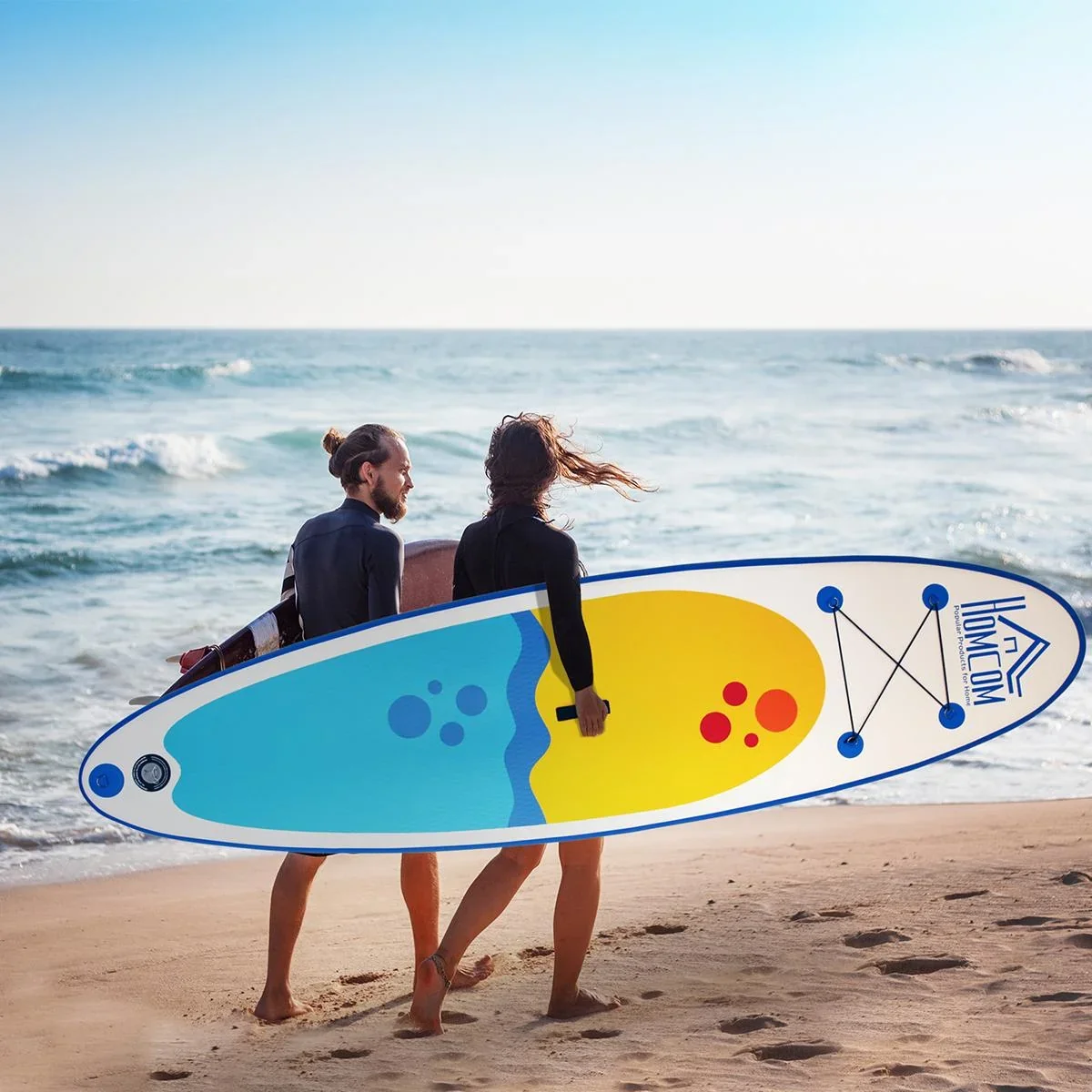 Aufblasbares Surfbrett mit Paddel weiß/blau - 2