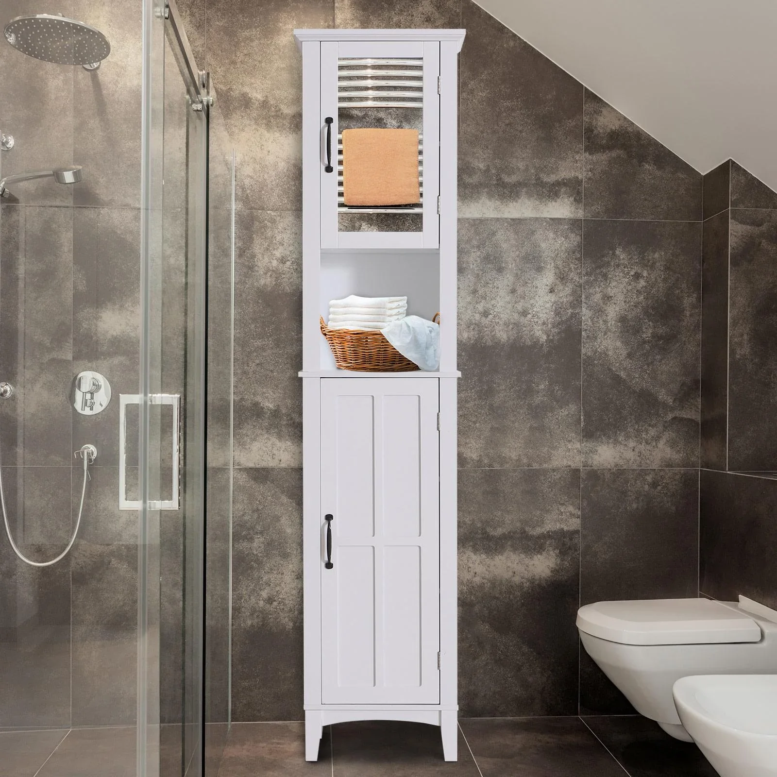 Badschrank Badezimmerschrank Wandschrank mit Spiegel vestellbare Einlegeböden Holz Weiß 40 x 30 x 170 cm - 2