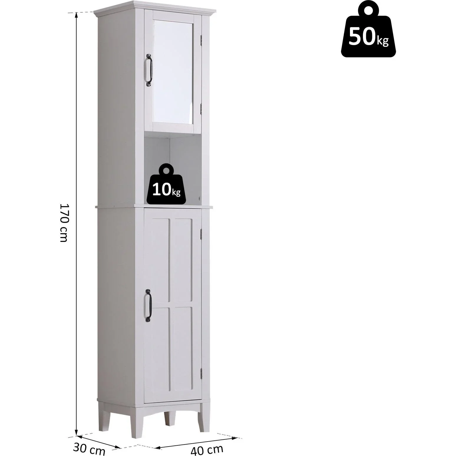 Badschrank Badezimmerschrank Wandschrank mit Spiegel vestellbare Einlegeböden Holz Weiß 40 x 30 x 170 cm - 6