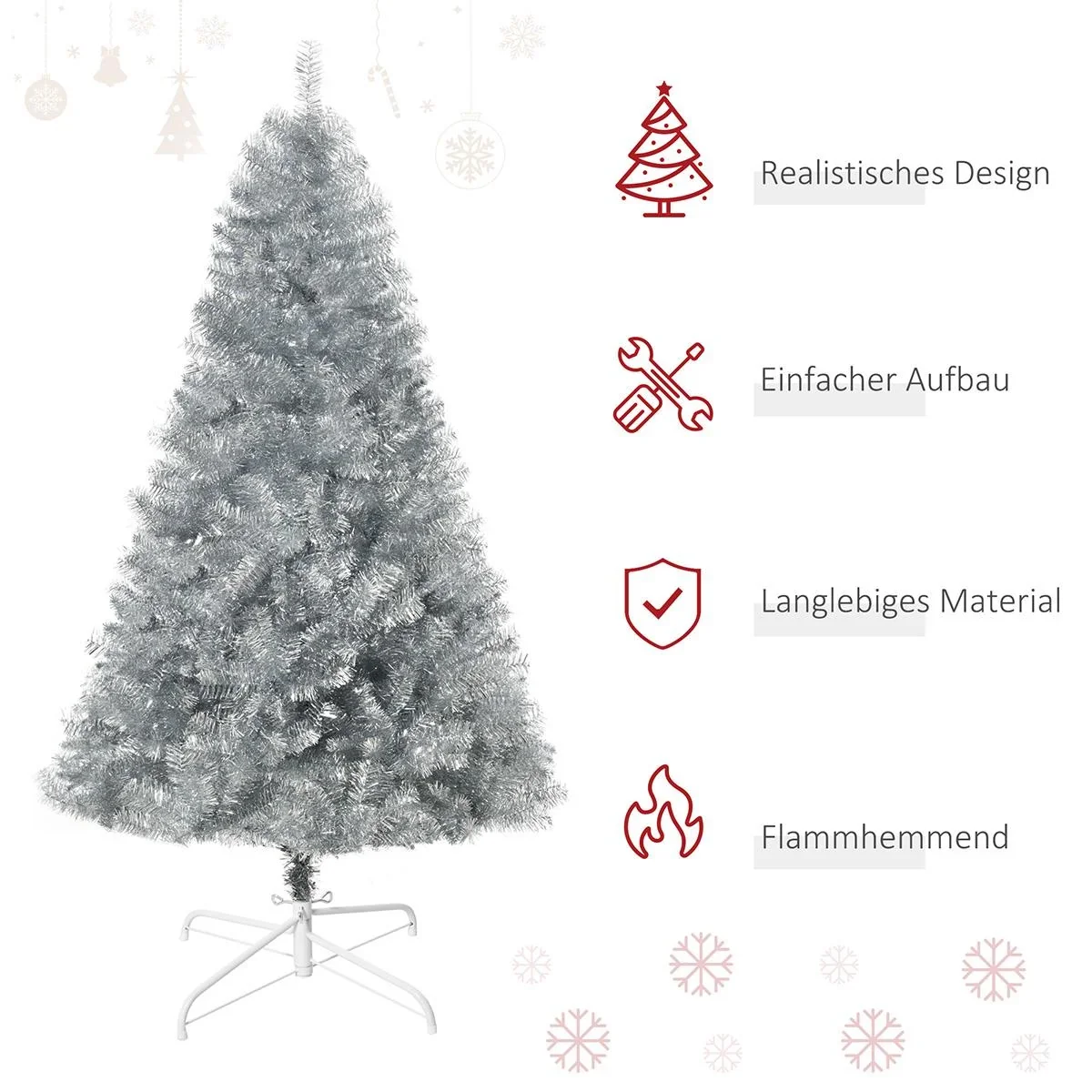 Weihnachtsbaum künstlich 180 cm Christbaum mit 1000 Astspitzen inkl. Christbaum-Ständer Metall Silber+Weiß Ø103 x 180 cm - 0