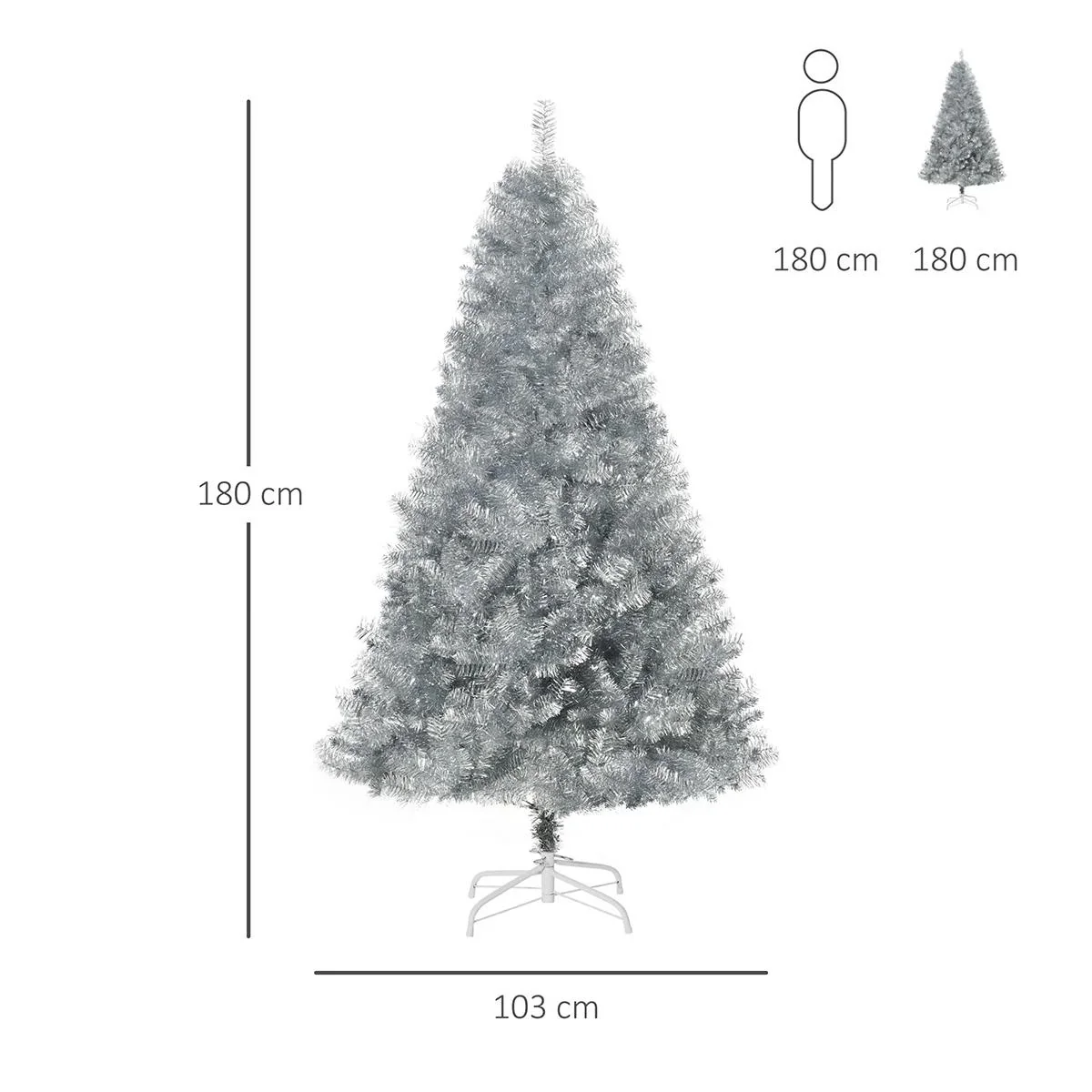 Weihnachtsbaum künstlich 180 cm Christbaum mit 1000 Astspitzen inkl. Christbaum-Ständer Metall Silber+Weiß Ø103 x 180 cm - 1
