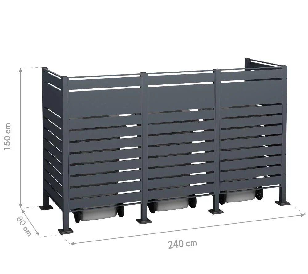 Mülltonnenverkleidung Planum 3er Box, 150 cm, anthrazit - 6