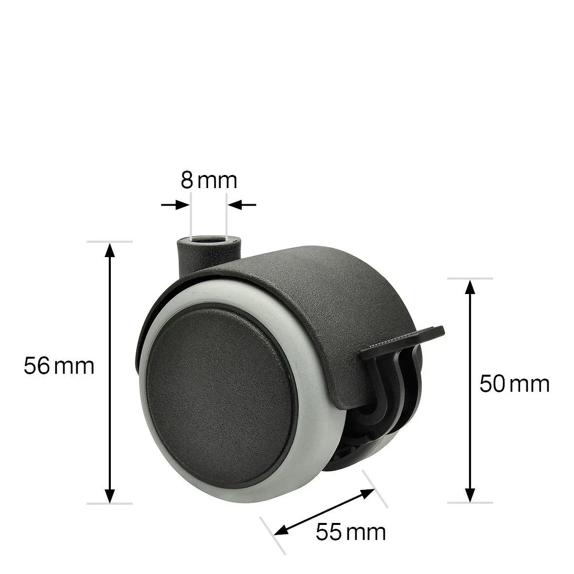 Möbelrollen/Doppelrollen 4 teilig - Ø 50 mm, Softlauffläche, Platte 42 x 42 cm, 2 mit Feststeller, Tragkraft 50 kg/Rolle - 5