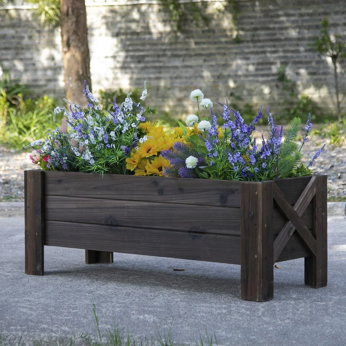 Hochbeet mit Behandlung der Karbonisierung Pflanzkasten Pflanzfolie mit 2 Leckage-Löcher Tannenholz Verkohlt 100 x 36,5 - 0