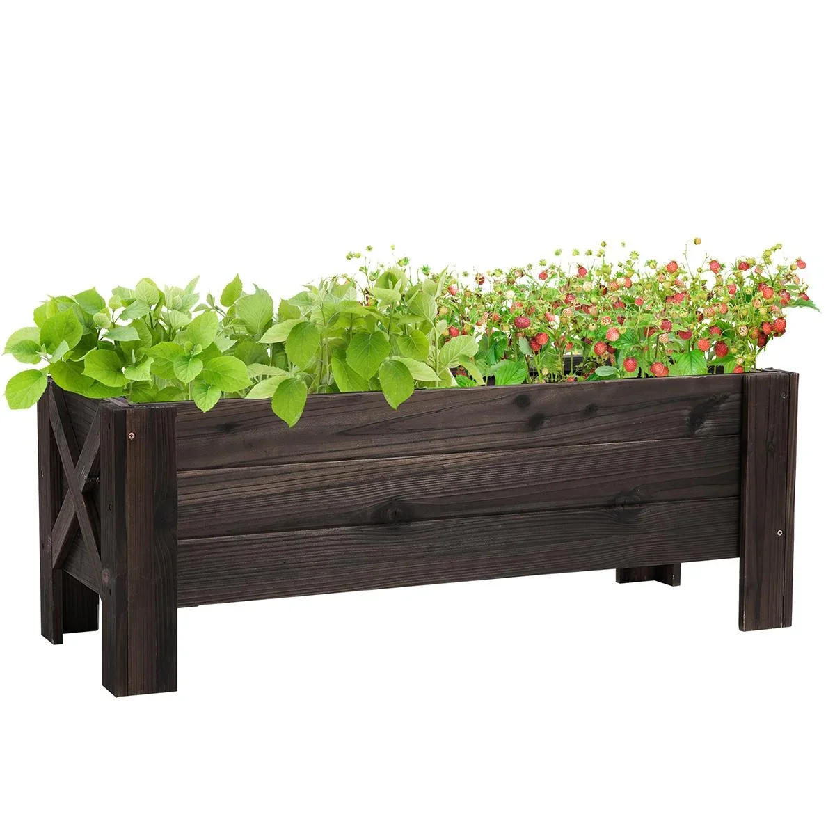 Hochbeet mit Behandlung der Karbonisierung Pflanzkasten Pflanzfolie mit 2 Leckage-Löcher Tannenholz Verkohlt 100 x 36,5 - 1