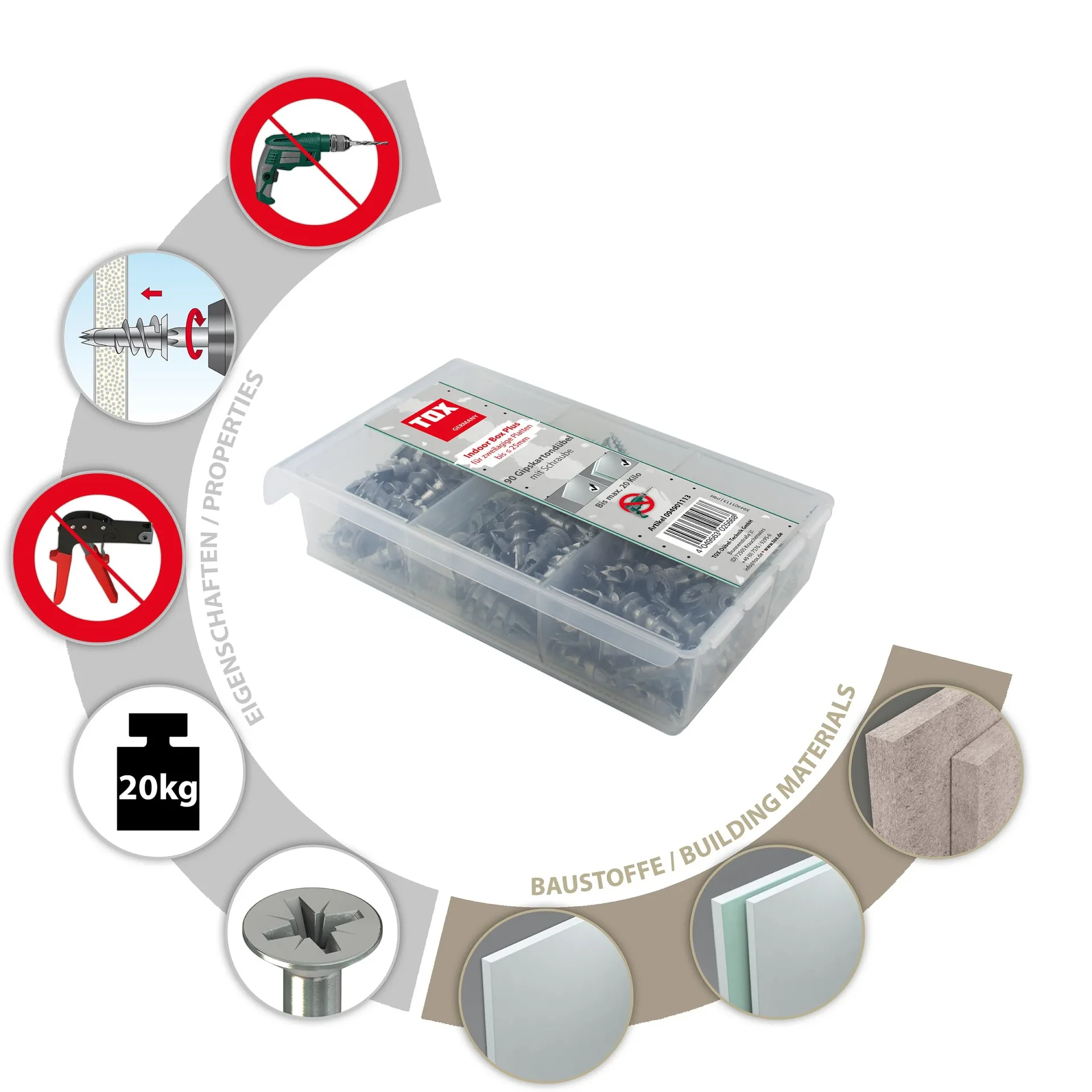 Gipskartondübel - Sortiment Indoor Box Plus 180 teilig - 0
