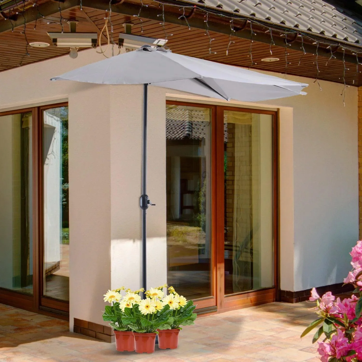 Alu Sonnenschirm Kurbelschirm halbrund grau - 3