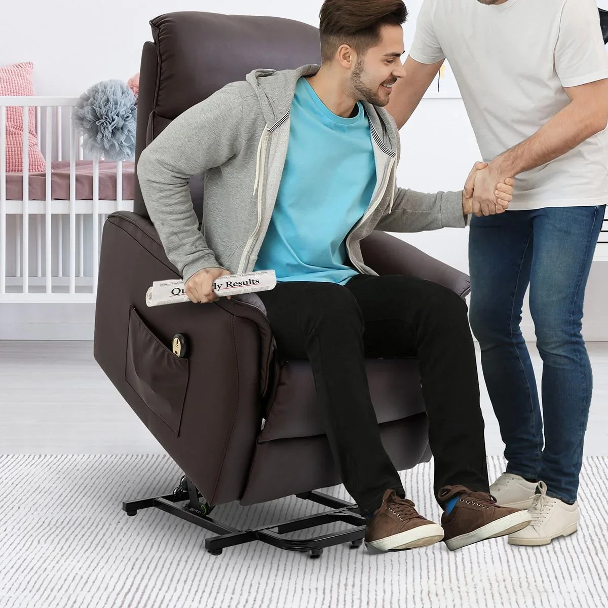Aufstehsessel Fernsehsessel mit Aufstehhilfe elektrisch Liegefunktion Kunstleder Braun, 80 x 94 x 104 cm - 2