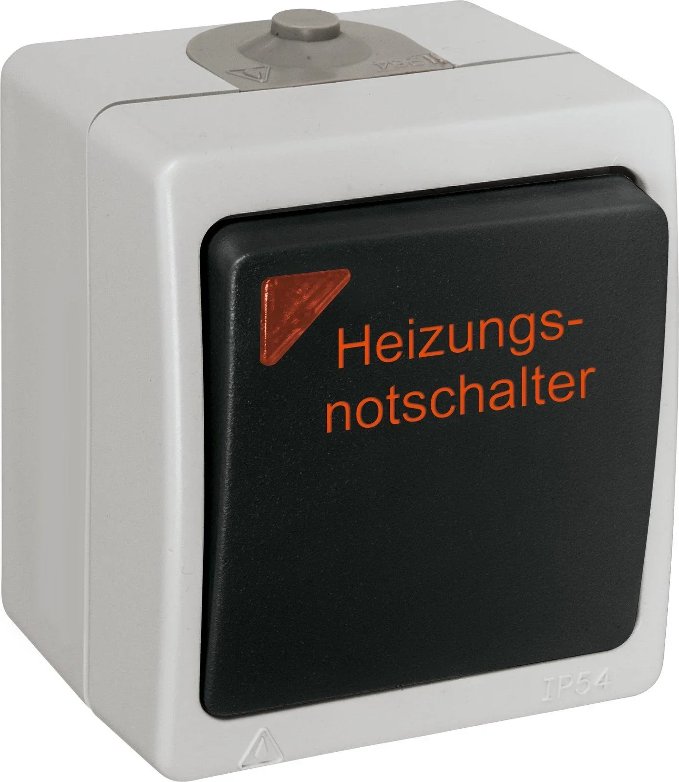 Aufputz-Feuchtraum Heizungsnotschalter mit Linse und eingesetzter Glimmlampe - 1