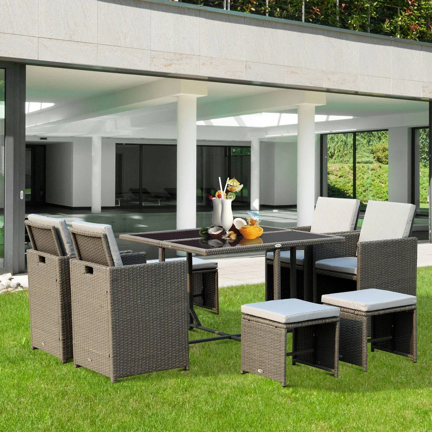 Sitzgruppe Polyrattan Gartenset 21 tlg, mit Kissen Grau - 1