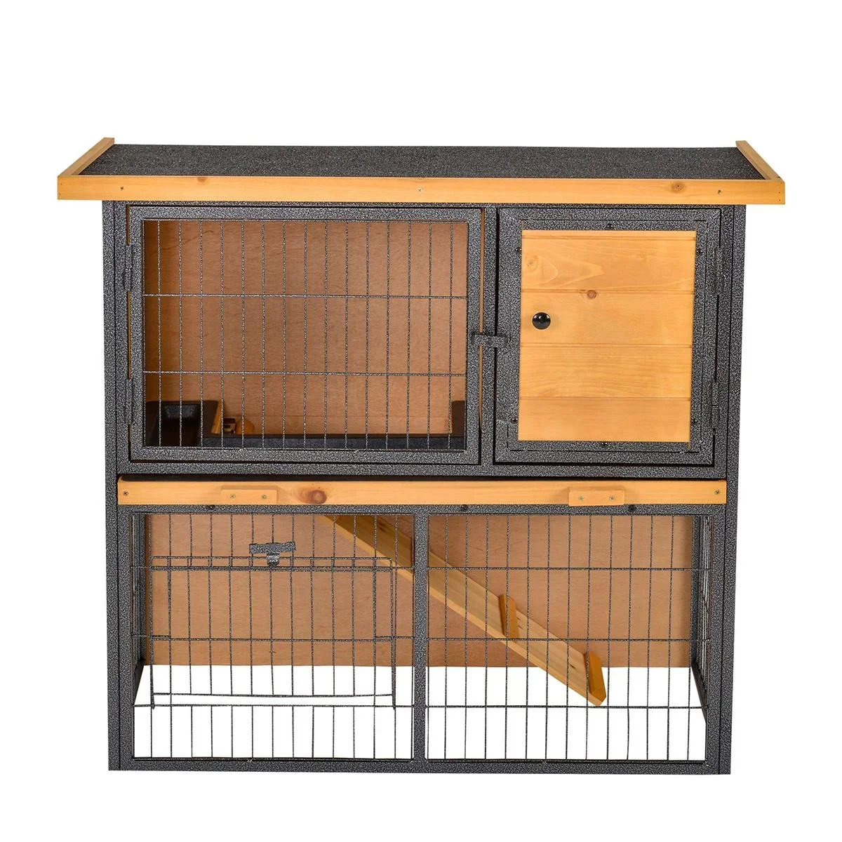 Kaninchenstall erhöhtes Haustier Haus Kaninchenkäfig mit verschließbare Tür Holz-Metall Hellgelb 89,5 x 45 x 81 cm - 1