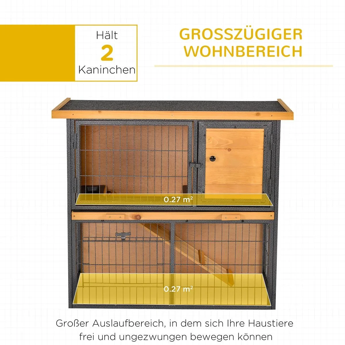 Kaninchenstall erhöhtes Haustier Haus Kaninchenkäfig mit verschließbare Tür Holz-Metall Hellgelb 89,5 x 45 x 81 cm - 2