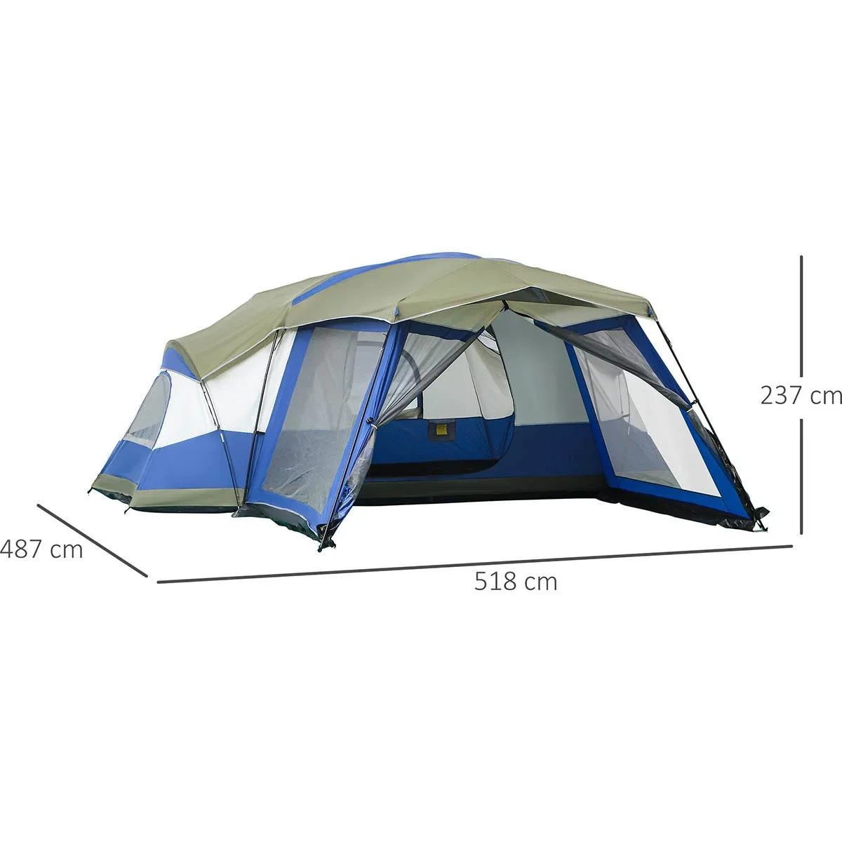Campingzelt 6-8 Personen - PU3000mm - Blau/Grün/Weiß - 518 x 487 x 237 cm - 1
