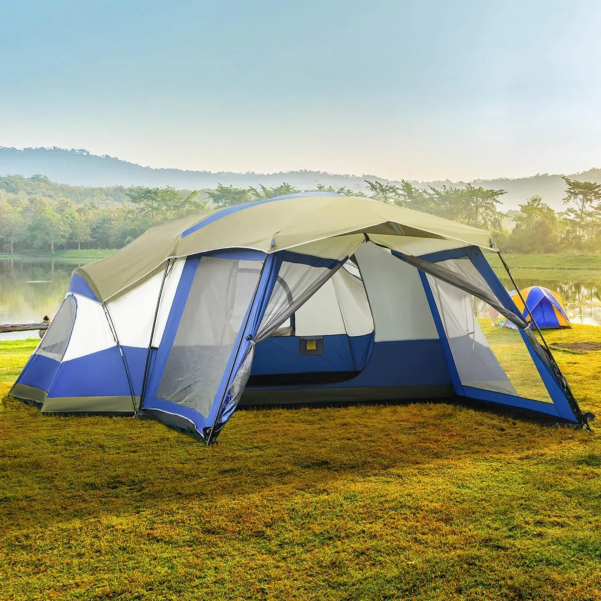 Campingzelt 6-8 Personen - PU3000mm - Blau/Grün/Weiß - 518 x 487 x 237 cm - 3