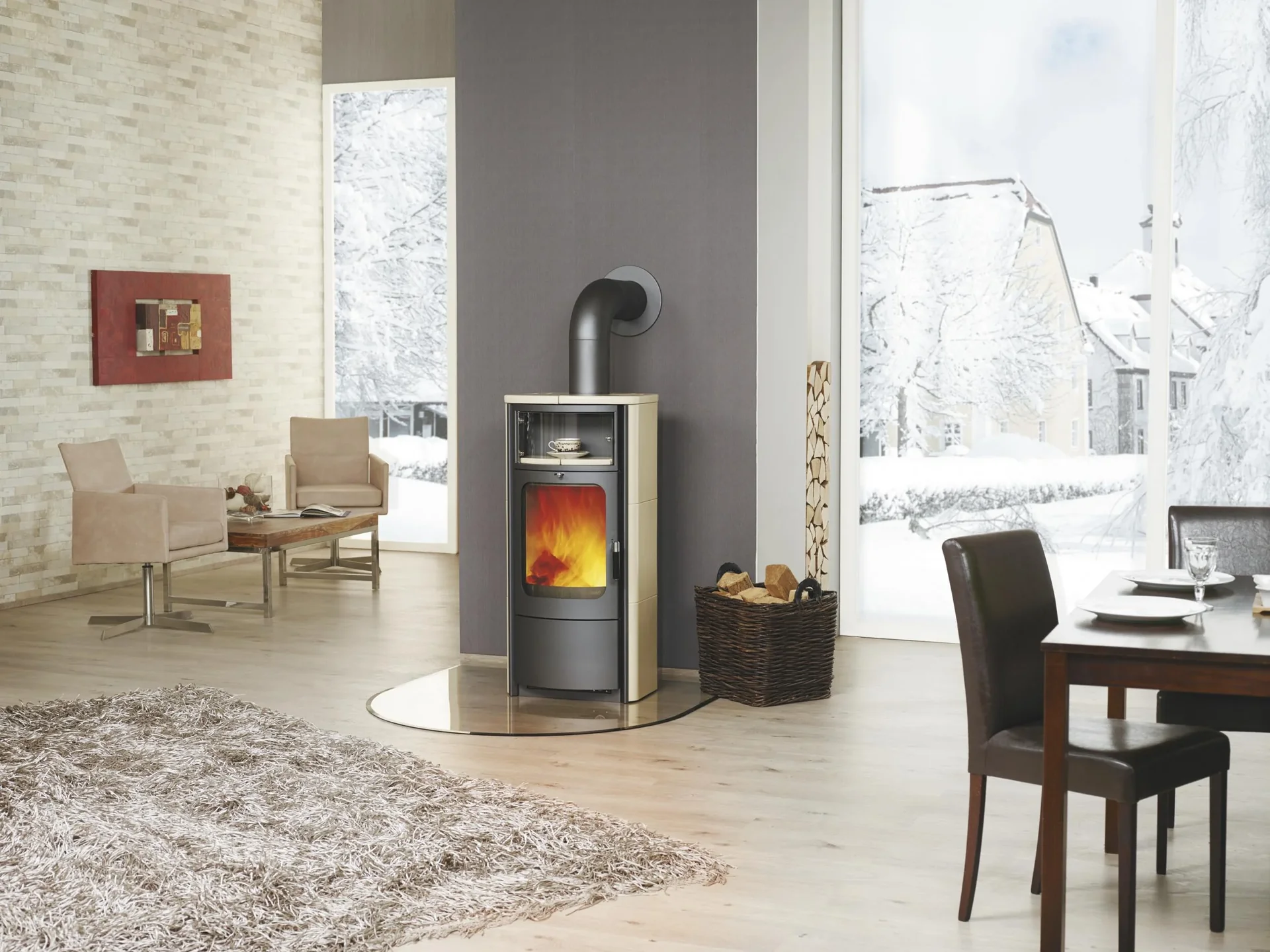 Kaminofen - Opera-B Dauerbrand 5 kW - Kacheln creme - 1