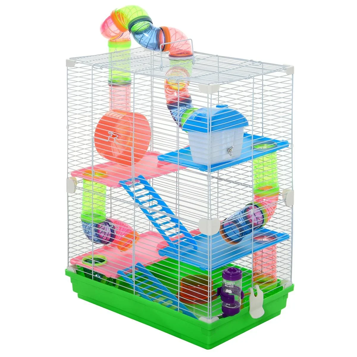 Hamsterkäfig mit Zubehör Nagerkäfig Mäusekäfig Hamster Rohrsystem,Metall, Grün+ Weiß, 46 x 30 x 58 cm - 2