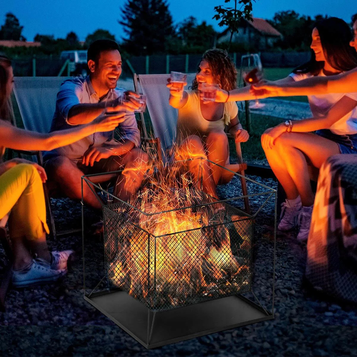 Feuerkorb modern schwarz 45 x 45 x 43 cm - 1