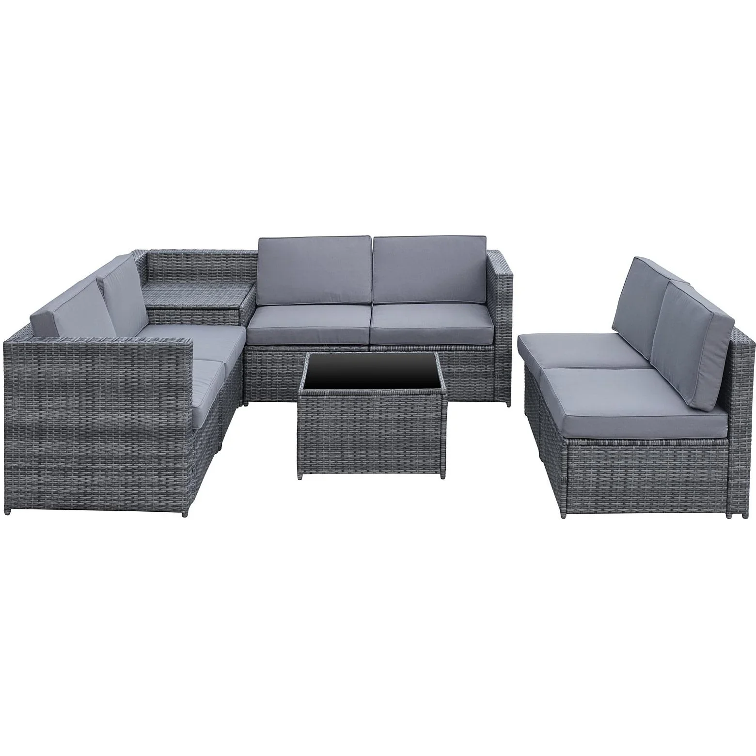 8-tlg, Polyrattan Gartengarnitur Gartenmöbel Garten-Set Sitzgruppe Loungemöbel Beistelltisch als Aufbewahrungskorb Grau - 0