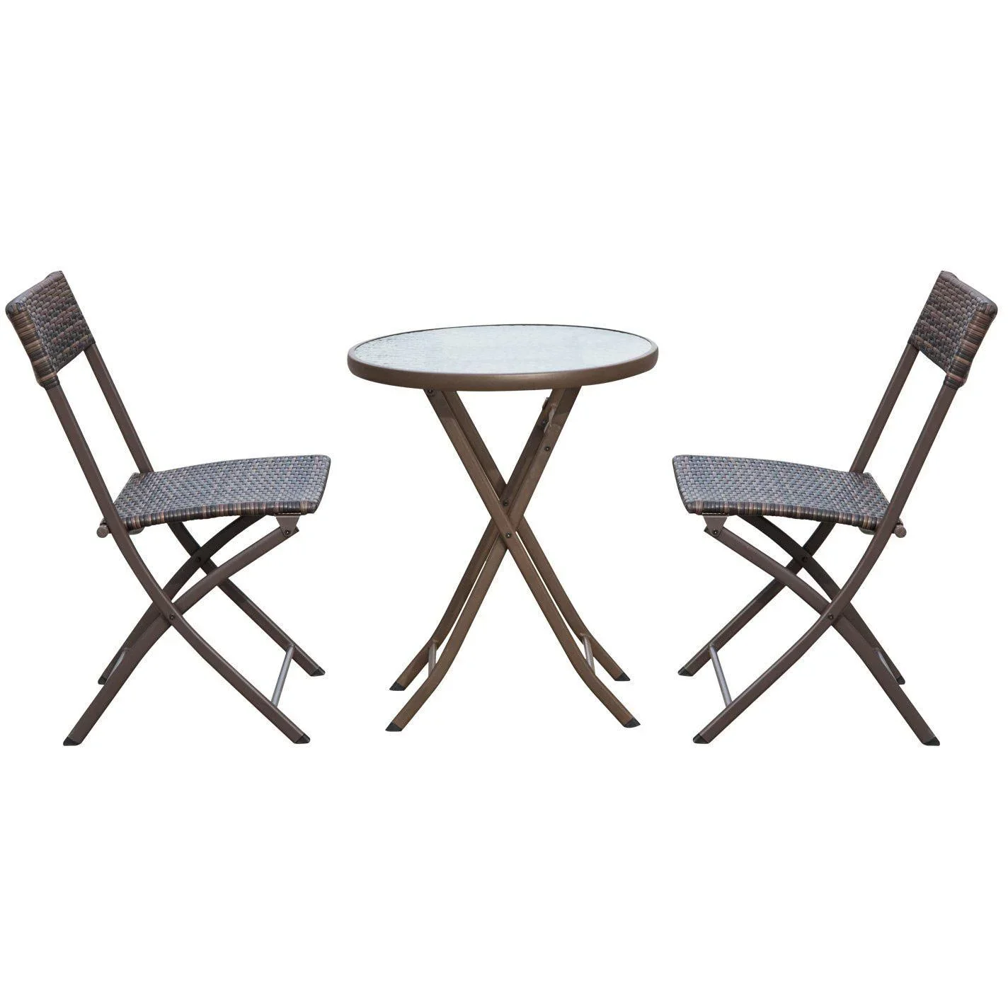 Bistroset Balkonset 3 tlg, Polyrattan Klappbar Braun - 6