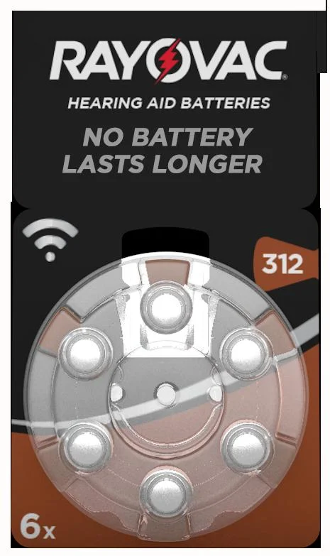 Zink-Luft Hörgeräte Batterie 312 (PR41), braun - 6 Stück - 0
