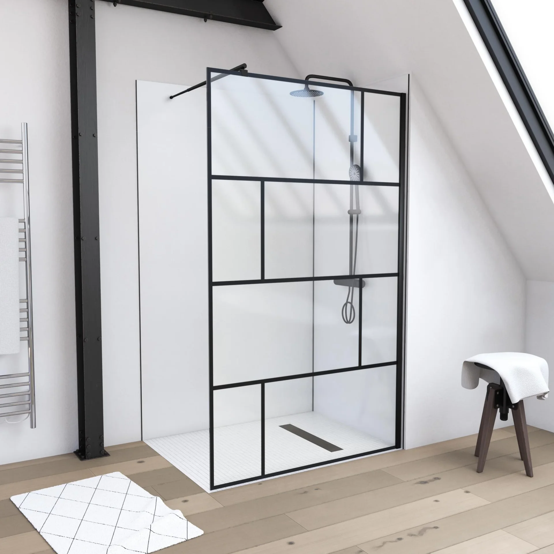 Duschwand in mordernem Design 120 x 195 cm - Glasdusche mit matt schwarzen Wandprofil - 2