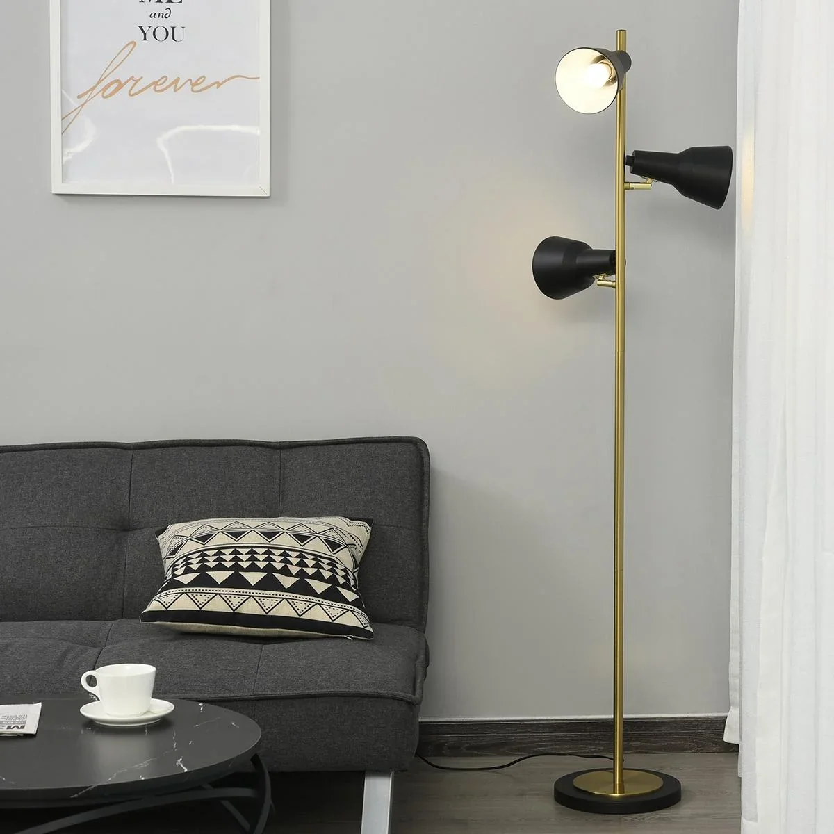 Stehlampe mit 3 Lampenschirmen bronze - 0