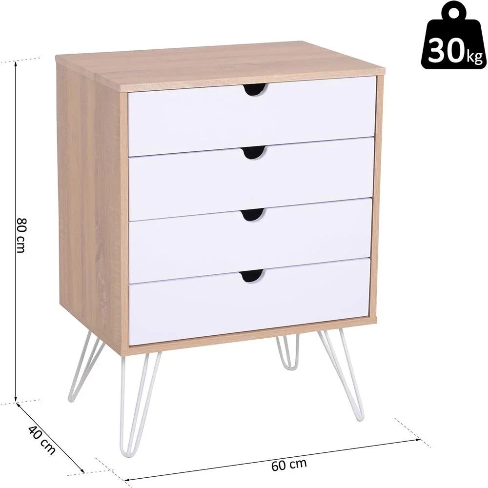 Nachttisch Nachtschrank Beistellstisch Flurkommode Konsole 4 x Schublade - 4