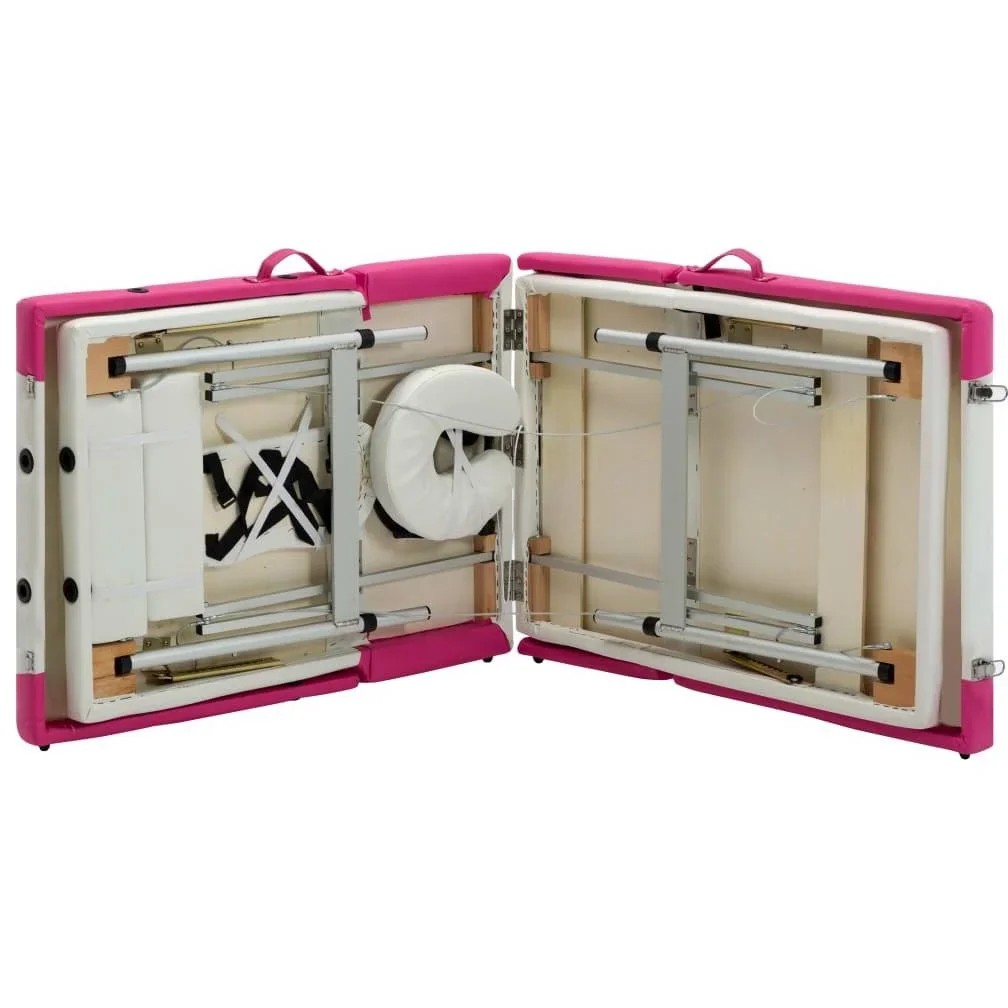 Klappbarer Massagetisch mit 4 Zonen, Aluminium weiß und rosa - 0