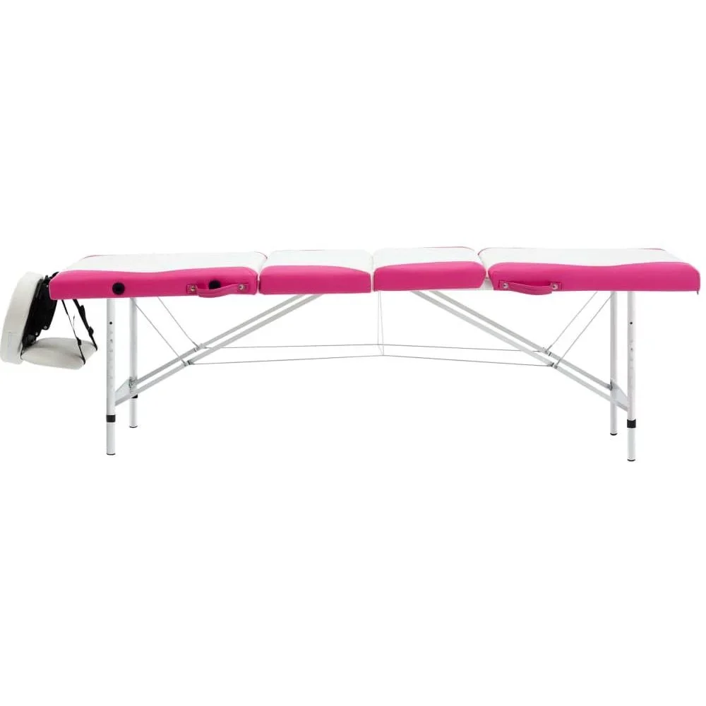 Klappbarer Massagetisch mit 4 Zonen, Aluminium weiß und rosa - 3