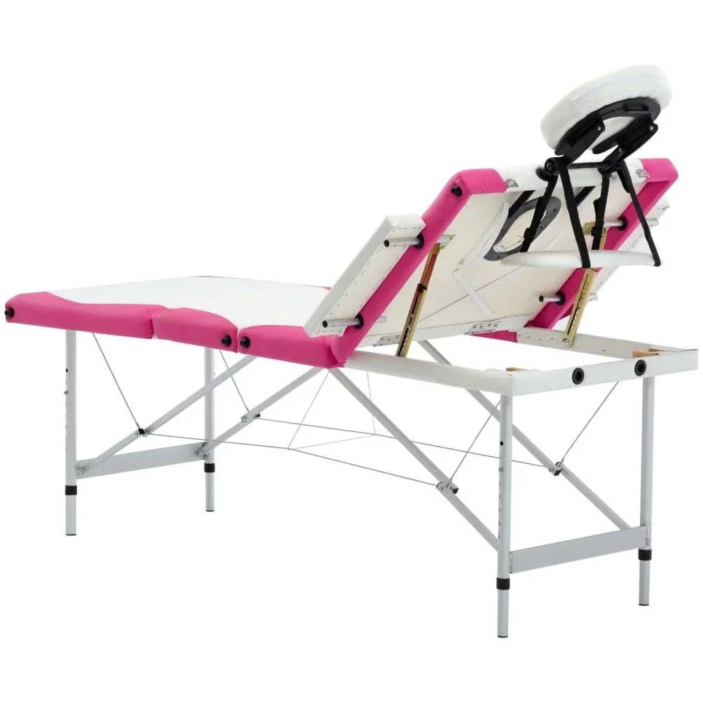 Klappbarer Massagetisch mit 4 Zonen, Aluminium weiß und rosa - 4