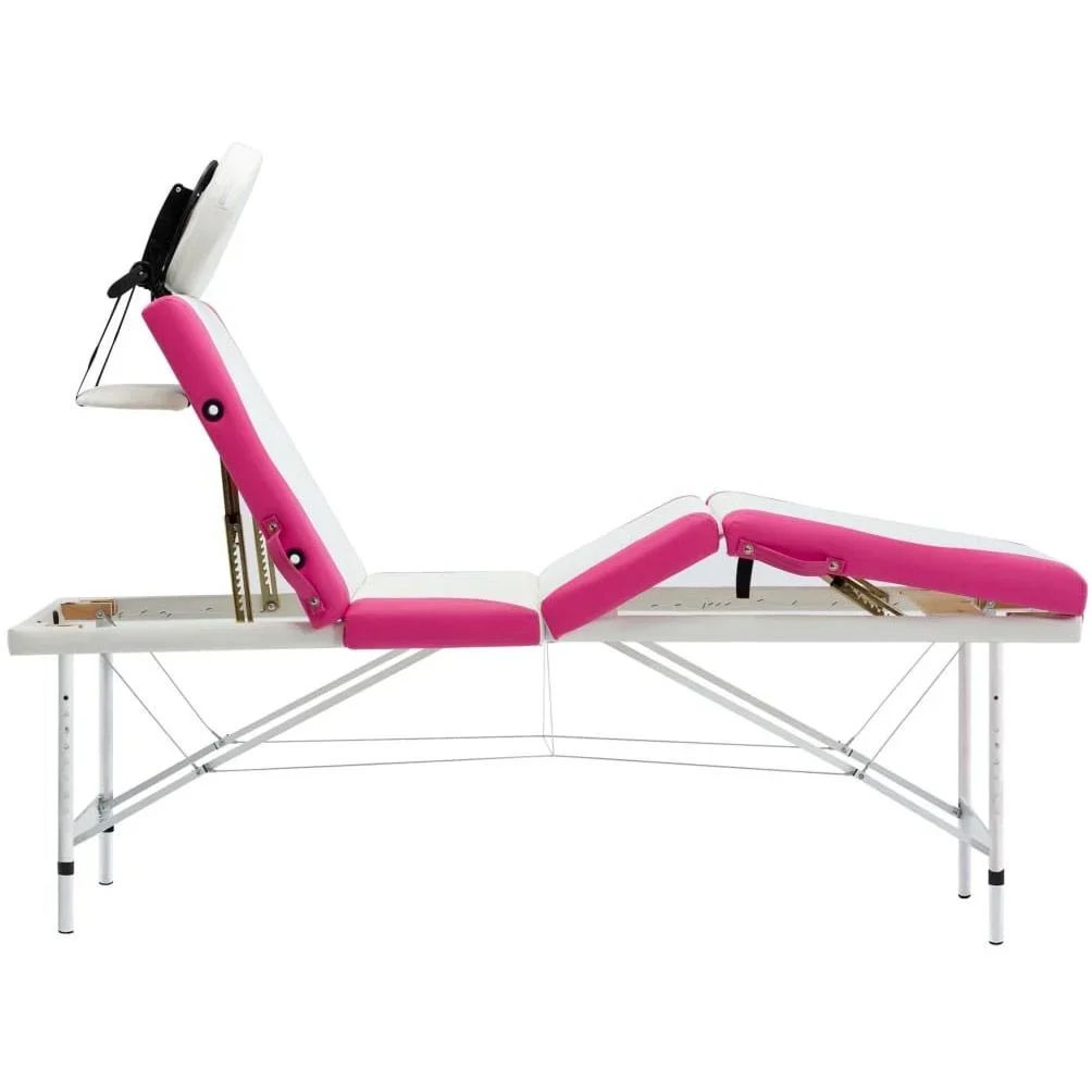 Klappbarer Massagetisch mit 4 Zonen, Aluminium weiß und rosa - 5