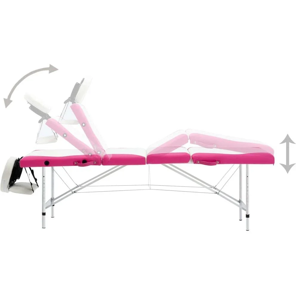 Klappbarer Massagetisch mit 4 Zonen, Aluminium weiß und rosa - 6