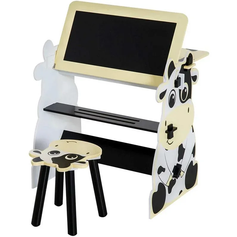 Kindermaltisch Schreibtisch Kinder Tisch Stuhl Spieltisch Kuh mit Tafel 60x40x60cm - 4