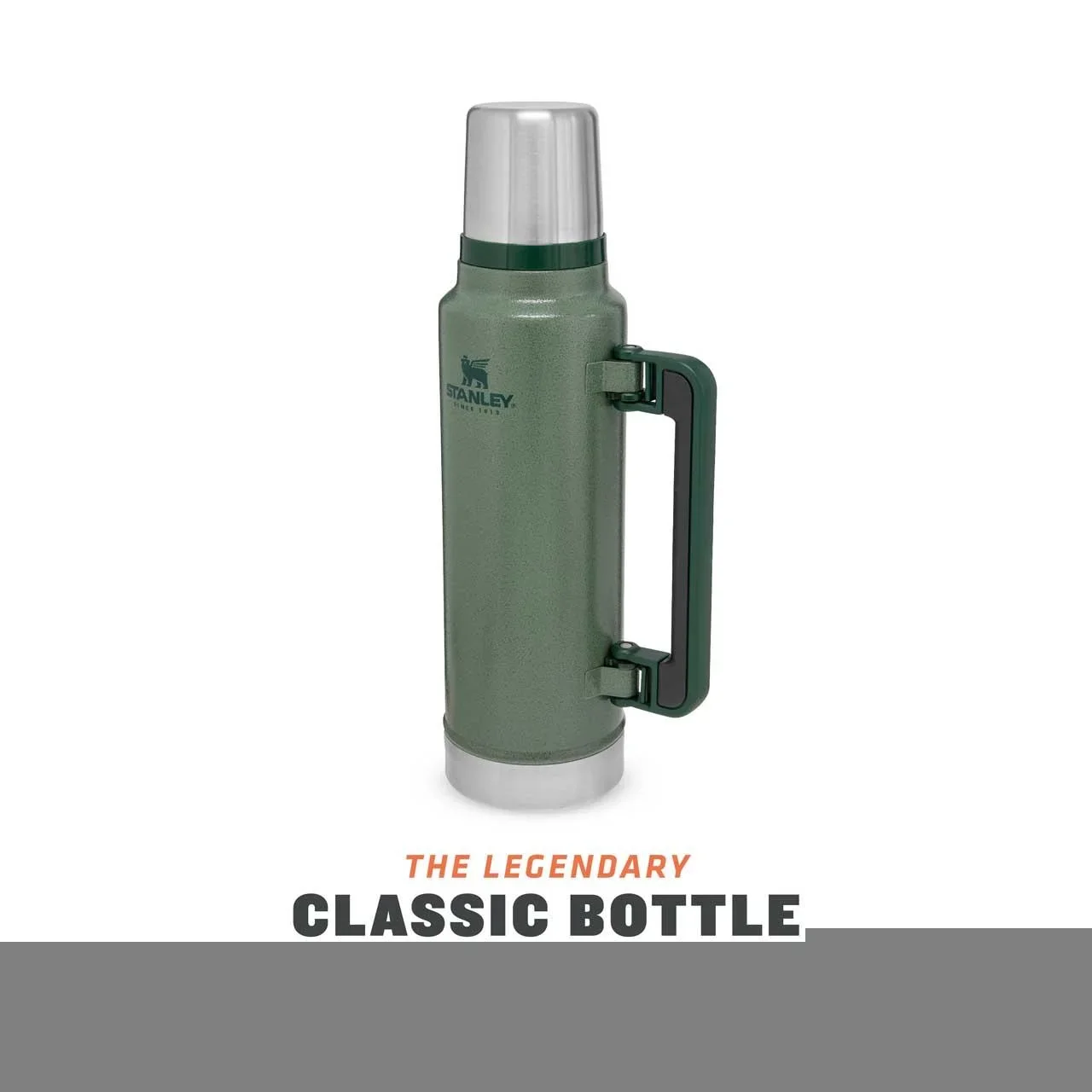 Classic Vakuum Flasche 1,4 Liter mit Griff, Trinkbecher, Hammertone grün - 1