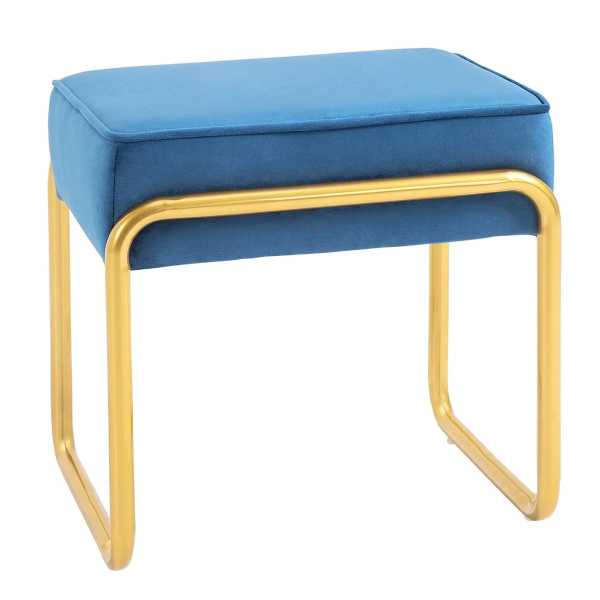 Fußhocker Polsterhocker mit Goldsockel für Wohnzimmer Schlafzimmer Fußauflage Samt-Touch modern Schaumstoff Stahl Blau+G - 0