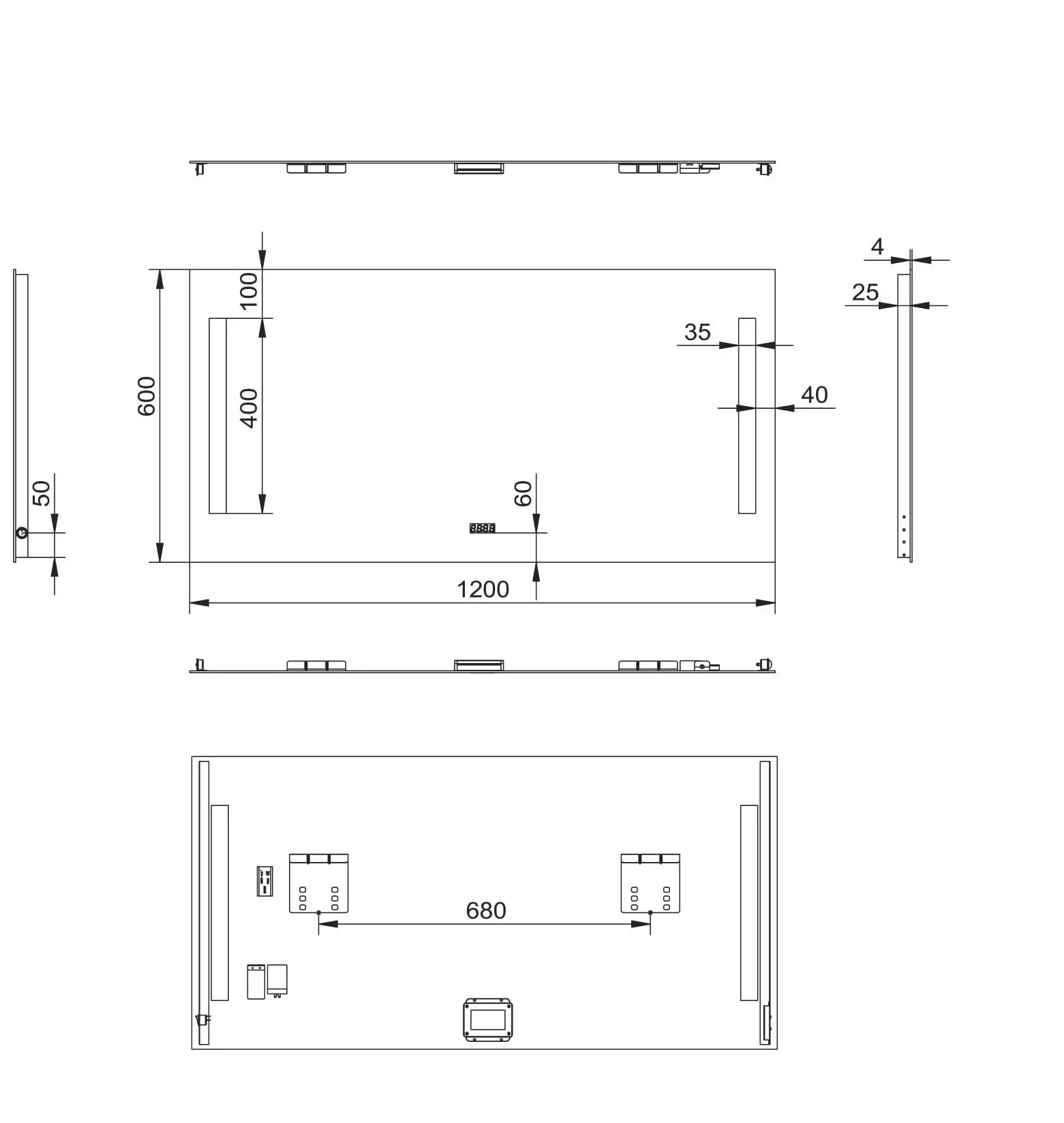 Badezimmerspiegel mit Beleuchtung, "Star" - 120 x 60 cm - Lichtfarbe neutralweiß - Digitaluhr - 2
