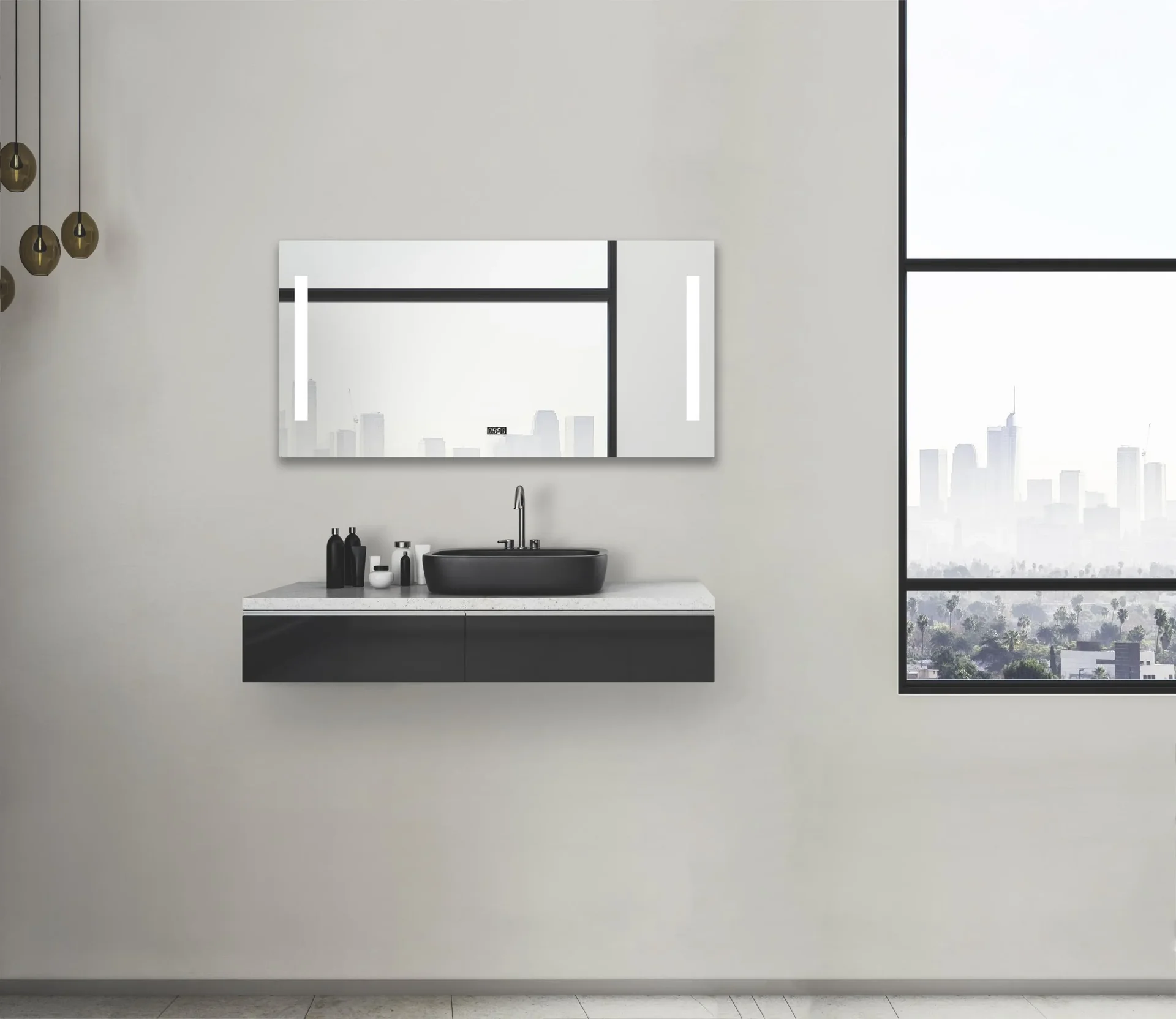 Badezimmerspiegel mit Beleuchtung, "Star" - 120 x 60 cm - Lichtfarbe neutralweiß - Digitaluhr - 4