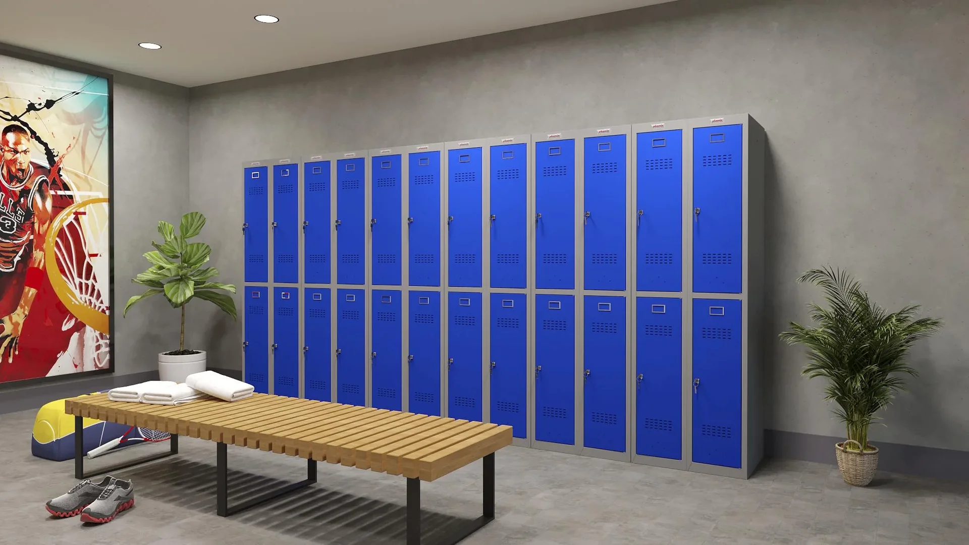 Schließfach-Spind PL-Serie - 2 Türen mit Schlüsselschlössern, grau-blau - 2