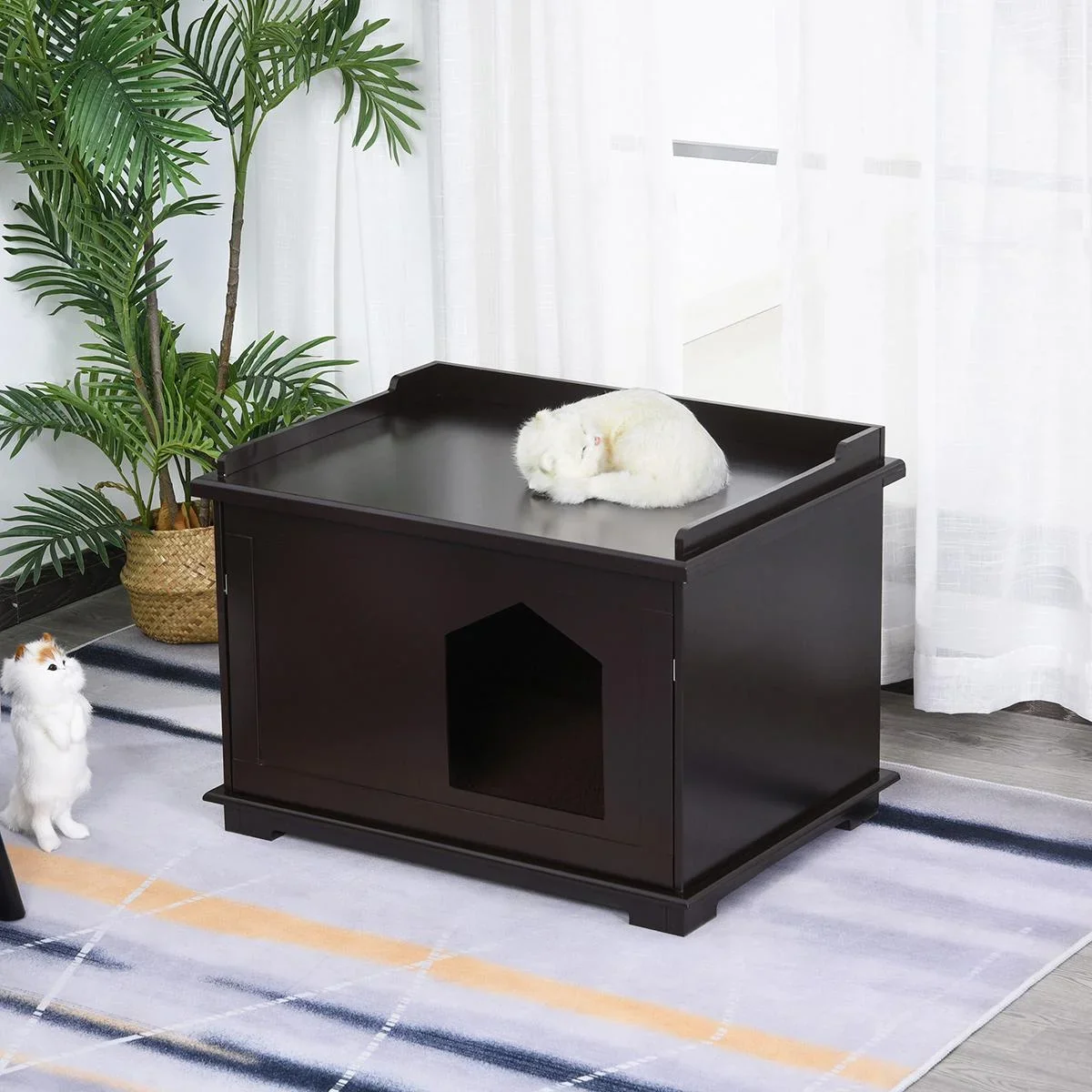 Katzentoilette, Katzenklo, Katzenhaus, Katzenschrank für Katzenbett mit Drehtür, MDF, Braun, 74 x 54 x 53 cm - 1