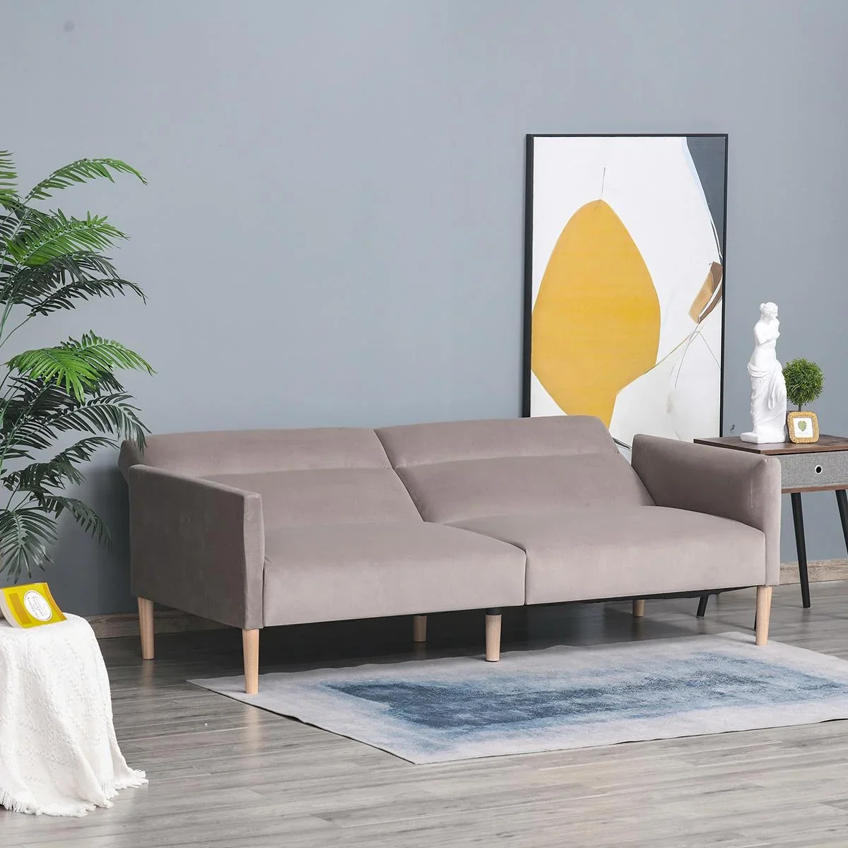 Schlafsofa Polstersofa mit 180° einstellbarer Rückenlehne 2 sitzer Sofa Schaumstoff Velvet-Touch nordischer Design Grau - 0