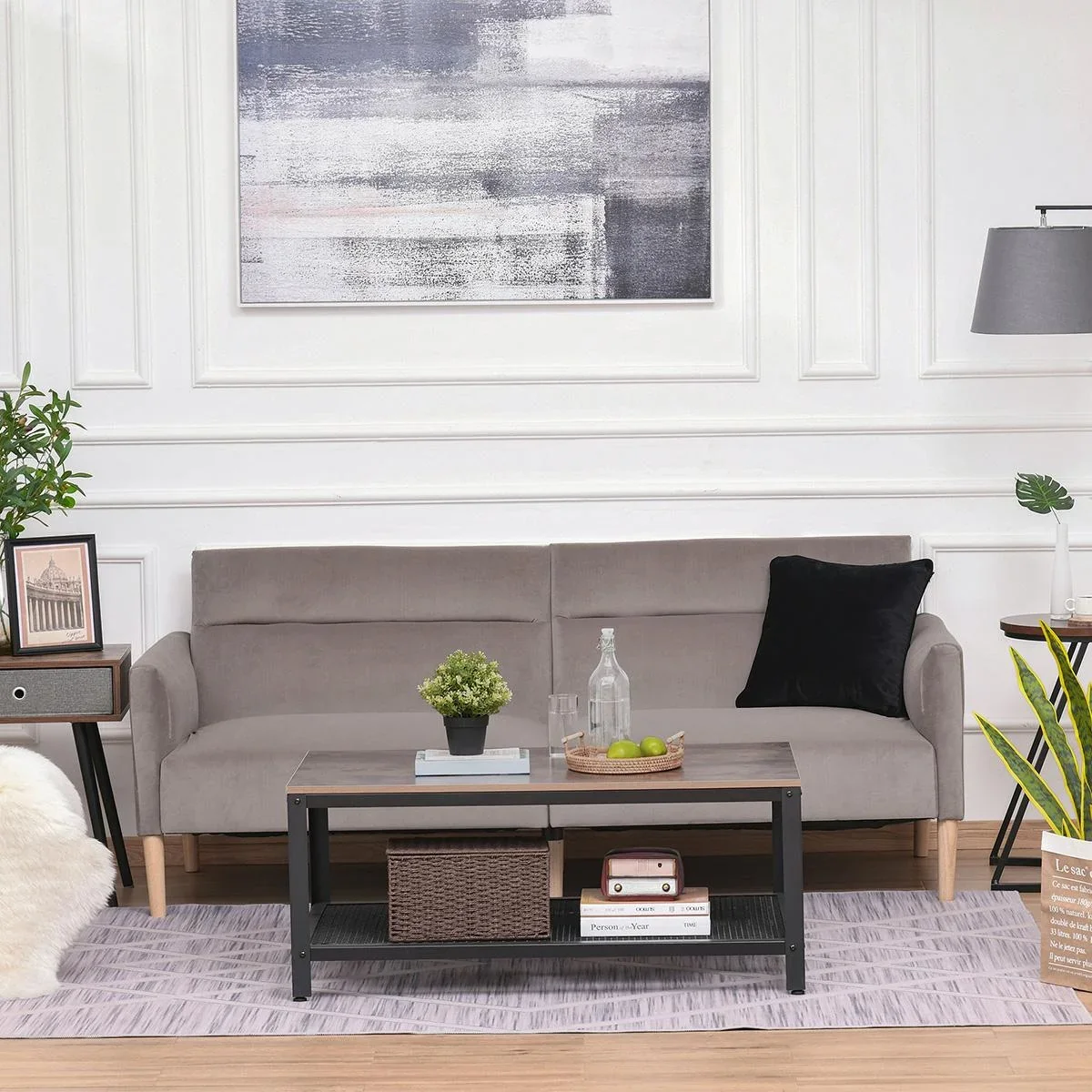 Schlafsofa Polstersofa mit 180° einstellbarer Rückenlehne 2 sitzer Sofa Schaumstoff Velvet-Touch nordischer Design Grau - 2