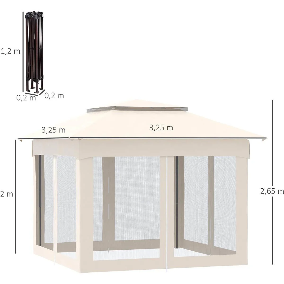 Pop-up-Pavillon Gartenzelt mit Seitenwänden Pop-up-Pavillon cremeweiß 3,25 x 3,25 x 2,65 m - 2