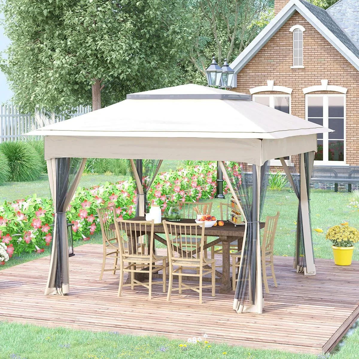 Pop-up-Pavillon Gartenzelt mit Seitenwänden Pop-up-Pavillon cremeweiß 3,25 x 3,25 x 2,65 m - 3