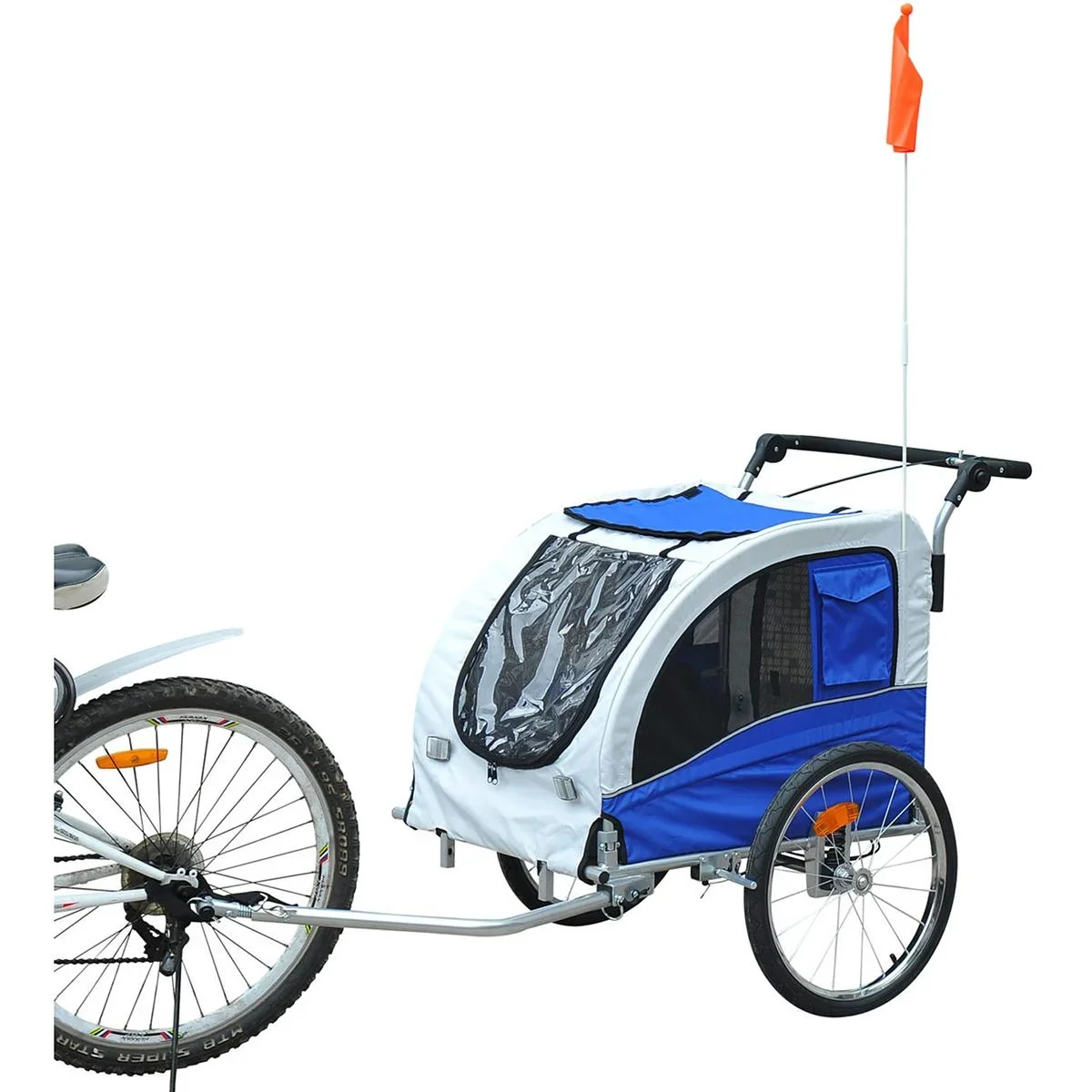 Hundeanhänger mit beidseitiger Feststellbremse grau/blau - 0
